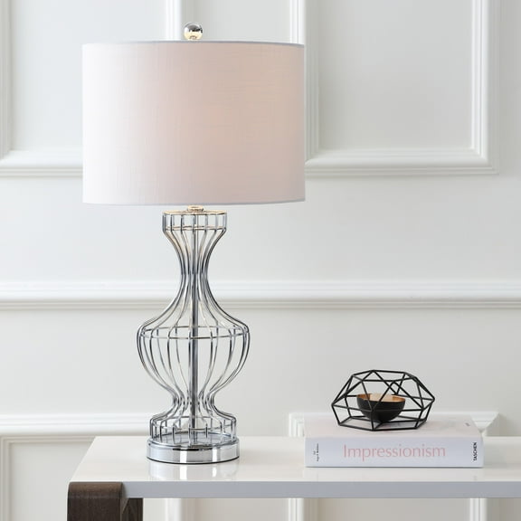JONATHAN Y Honore 28" Metal Wire Frame LED Table Lamp, Chrome, JYL3027A
