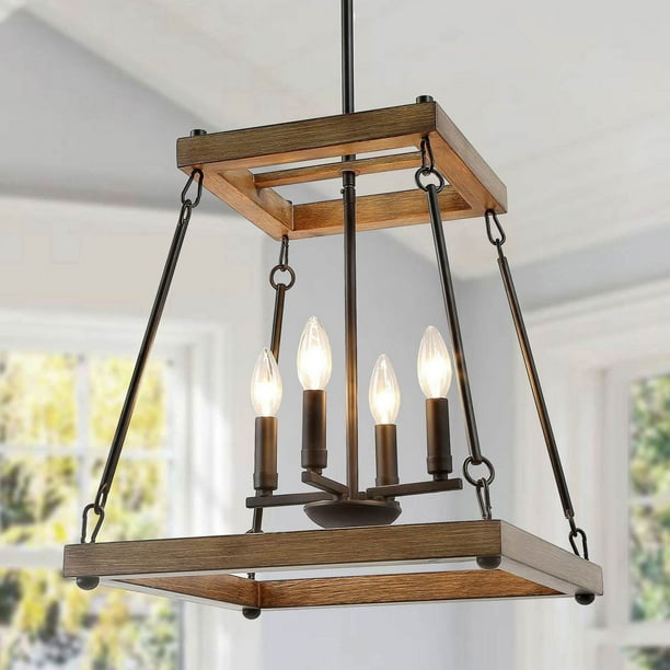 Farmhouse Chandelier, Rustic Foyer Faux Wood Lantern Light Fixtures