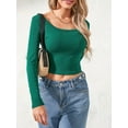 thumbnail image 6 of Women Crop Tops Solid Color Scoop Neck Long Sleeve T-Shirts Fall Slim Fit Shirts, 6 of 9