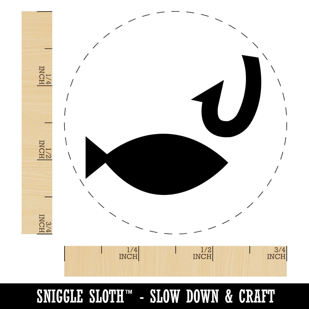 Fish and Hook Fishing Self-Inking Rubber Stamp Ink Stamper - Blue Ink - Small 3/4 Inch
