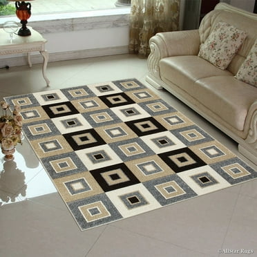 Allstar Grey Modern Geometric square design Area Rug (7' 9" x 10' 5")
