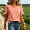 thumbnail image 6 of hoksml Women Heather V Neck Short Sleeve T Shirt Loose Curved Hem Basic Casual Tee for Summer Daily Beach, 6 of 6
