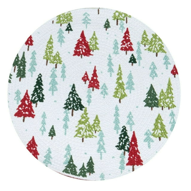 Set of 4 MAGICAL HOLIDAY Christmas Trees Braided Placemats, 14.5", by