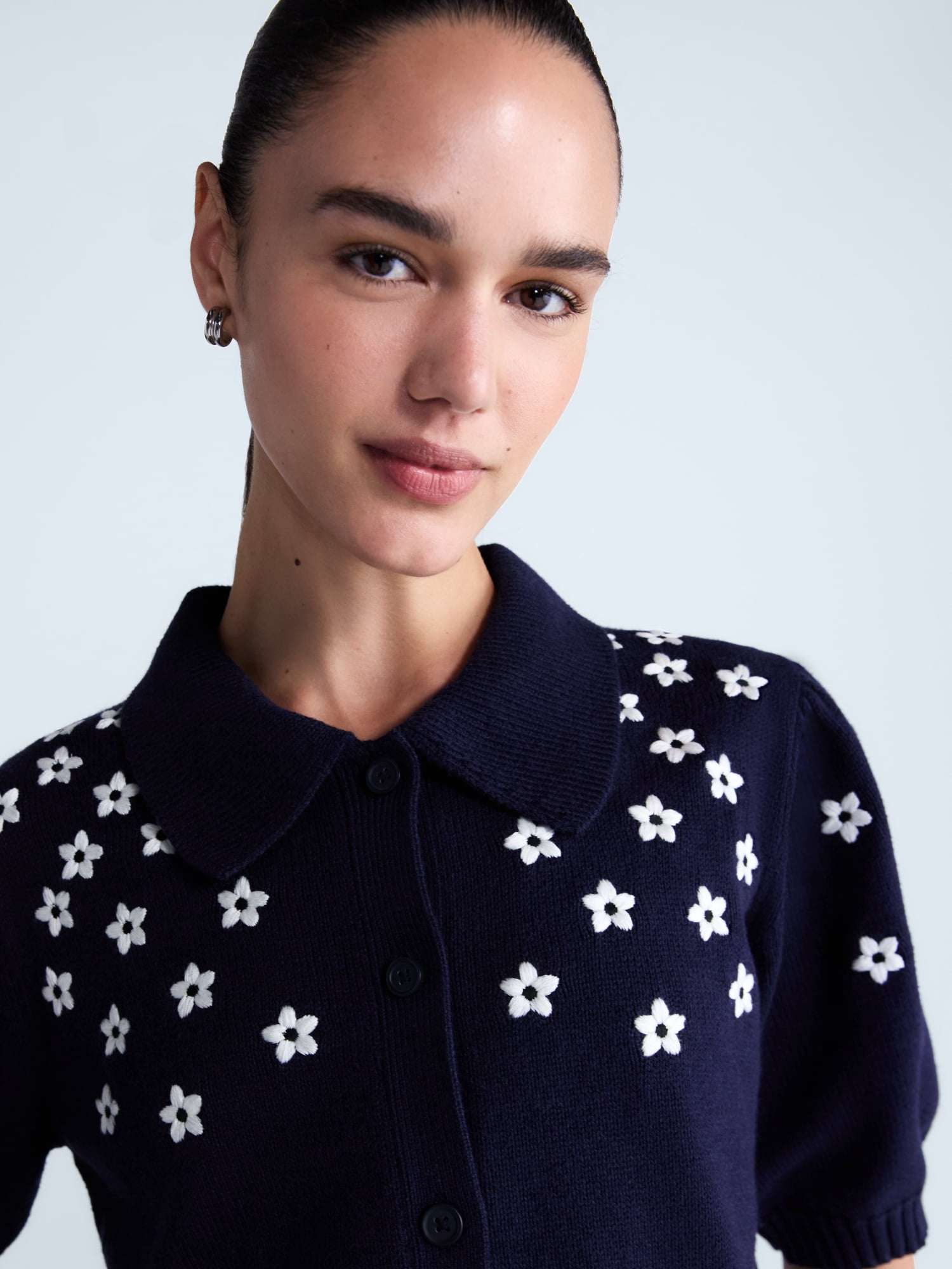 Free Assembly Women's and Women's Plus Embroidered Cardigan Sweater with Elbow Sleeves, Sizes XS-4X