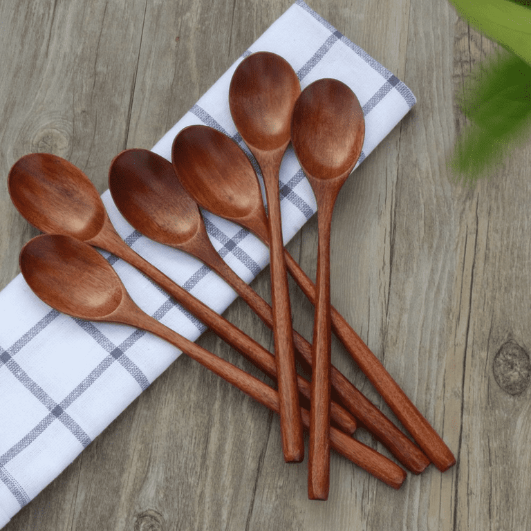 HANSGO Wooden Spoons for Eating, 6PCS 12 Inch Wood Soup Spoons Long Handle  Spoons Table Spoon Serving Spoons with Japanese Style Utensil Set for