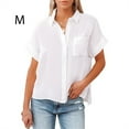 thumbnail image 4 of Sonducket Blusa de manga corta para mujer, camisa con botones y cuello en V para niñas, ropa de moda para oficina y banquete, Top de verano para Prendas para la parte del cuerpo Blanco METRO, 4 of 5