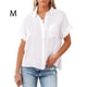 thumbnail image 4 of Sonducket Blusa de manga corta para mujer, camisa con botones y cuello en V para niñas, ropa de moda para oficina y banquete, Top de verano para Prendas para la parte del cuerpo Blanco METRO, 4 of 5