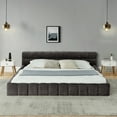 thumbnail image 2 of King Size Wood Bed Frame, Chenille Fabric Grounded Platform Bed with Upholstered Tufted Headboard, No Box Spring Needed, Dark Gray, 2 of 9