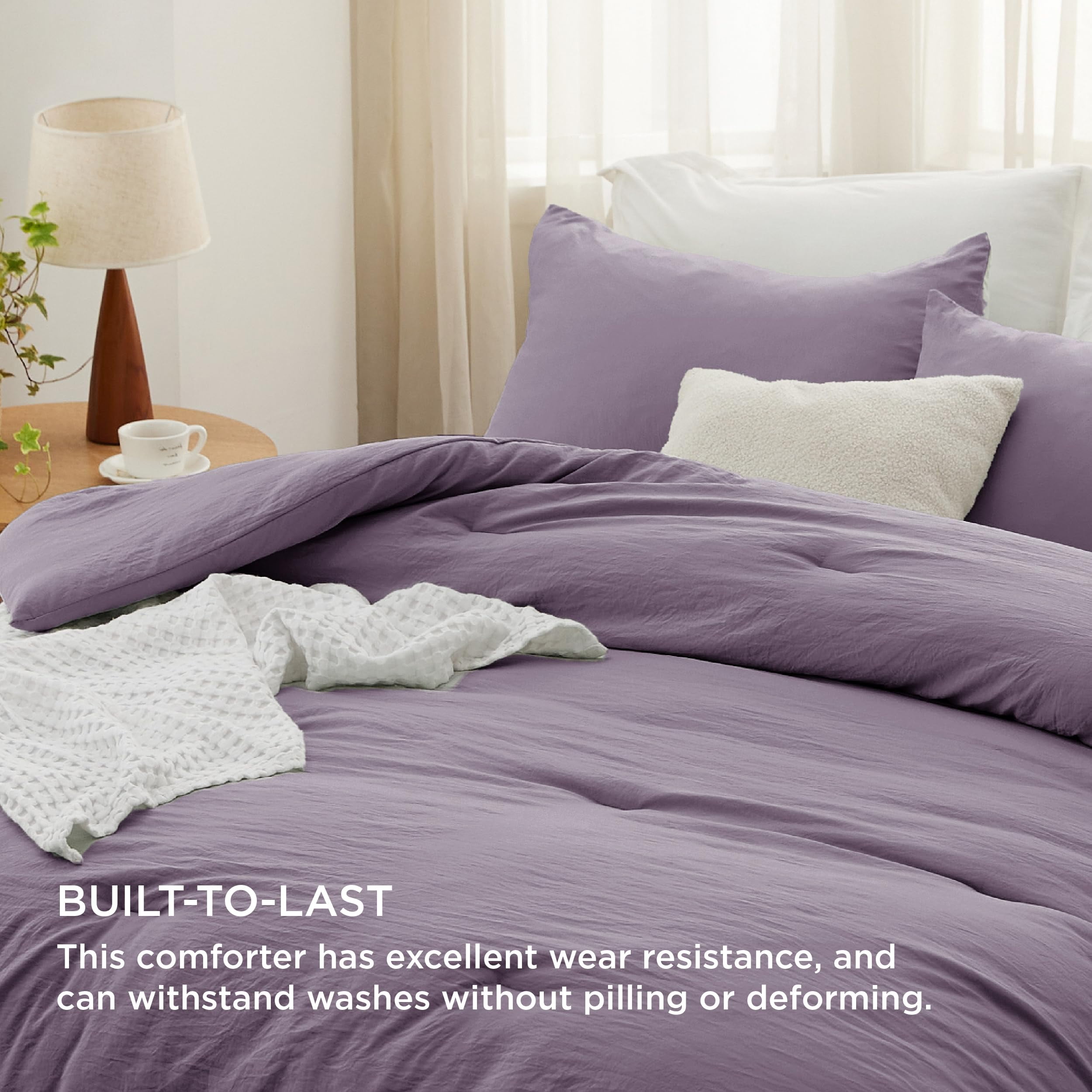 U by Bedsure 3 Pieces Queen Comforter Bedding Set, Purple Comforter Set for All Seasons, 1 Lightweight Prewashed Comforter and 2 Pillowcases, Queen, Grayish Purple