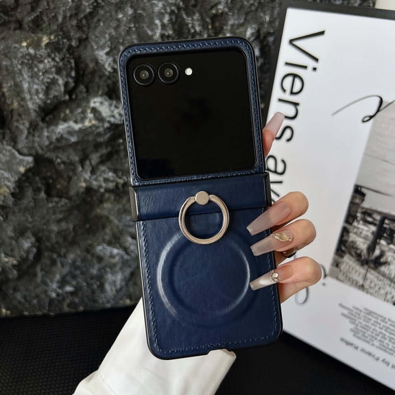 Designed for Motorola Razr  2024/2025 Magnetic Phone Case,360°Rotatable Finger Ring Kickstand,Compatible with Mag-safe,PU Leather Shockproof Durable Anti-Scratch Phone Case,Blue