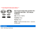 thumbnail image 2 of Rear Ceramic Brake Pads and Rotor Kit - Compatible with 2005 - 2012 Nissan Pathfinder 2006 2007 2008 2009 2010 2011, 2 of 2