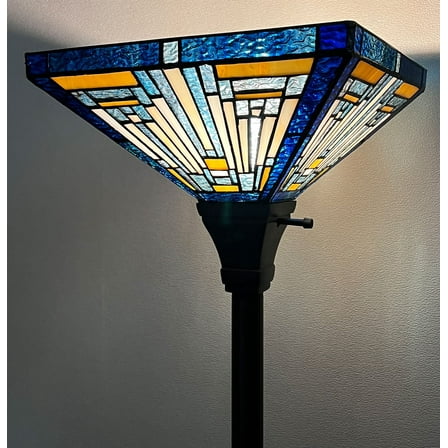 Tiffany Floor Lamp, 70” Tall Stained Glass Mission Style Tiffany Torchiere Standing Floor Lamp