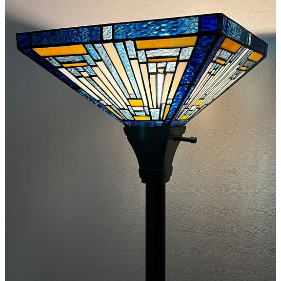 Tiffany Floor Lamp, 70” Tall Stained Glass Mission Style Tiffany Torchiere Standing Floor Lamp