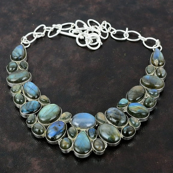 Labradorite Necklace – 100% Natural Gemstone Handmade in 925 Sterling Silver, Unique Gift for Her