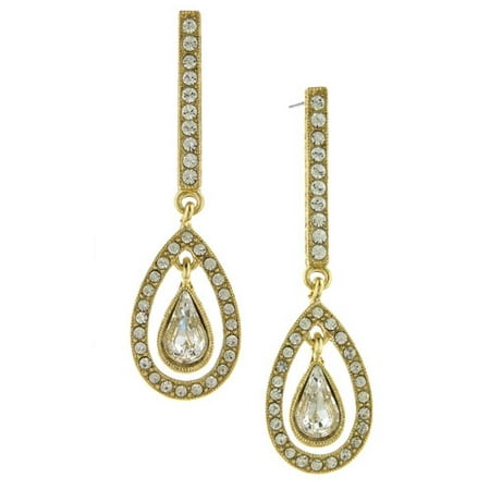 1928 Jewelry Womens Gold-Tone Crystal Enclosed Pearshape Linear Vintage Earrings