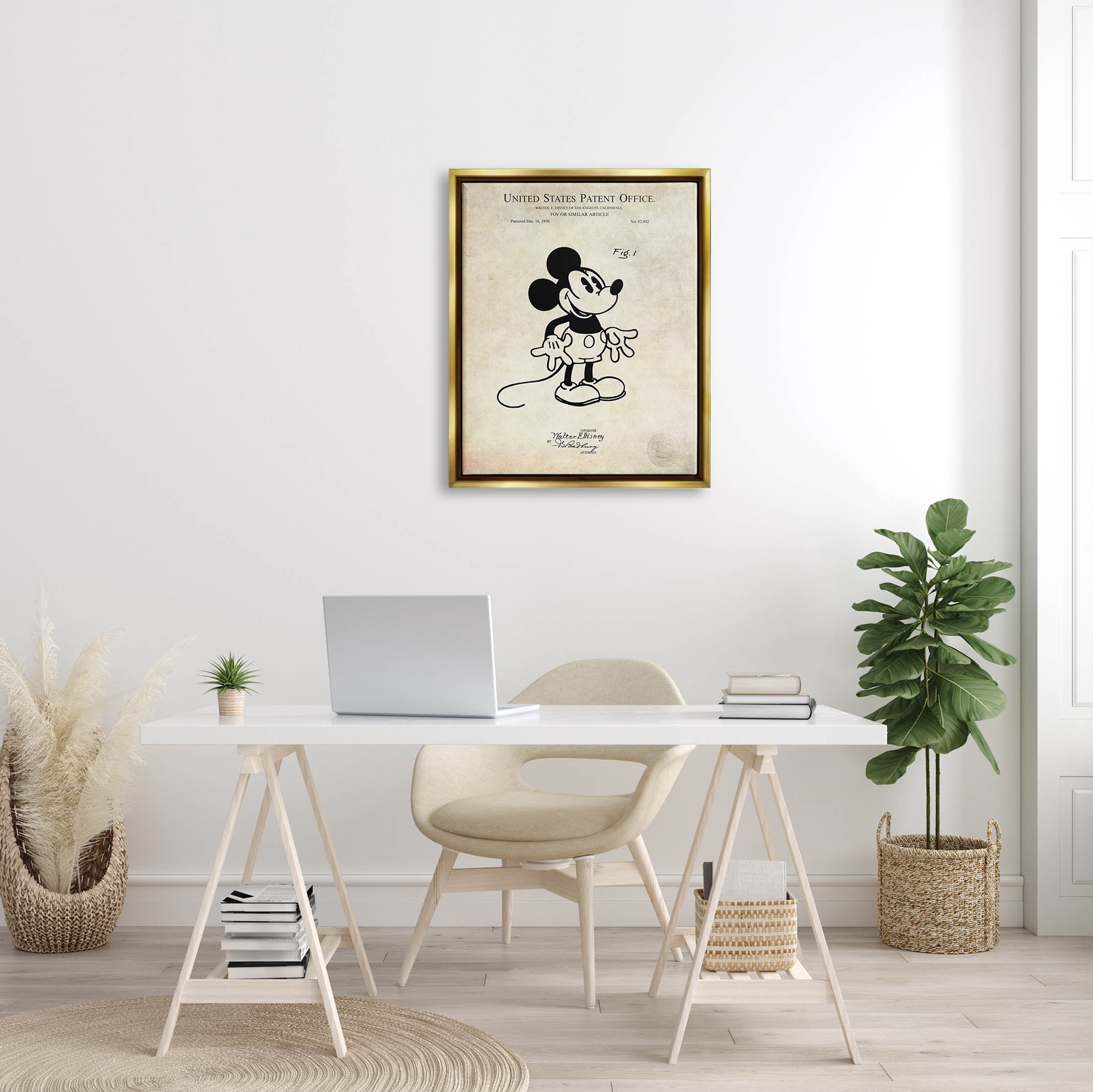 Stupell Industries Vintage Mouse Character Patent Graphic Art Metallic Gold Floating Framed Canvas Print Wall Art, Design by Karl Hronek