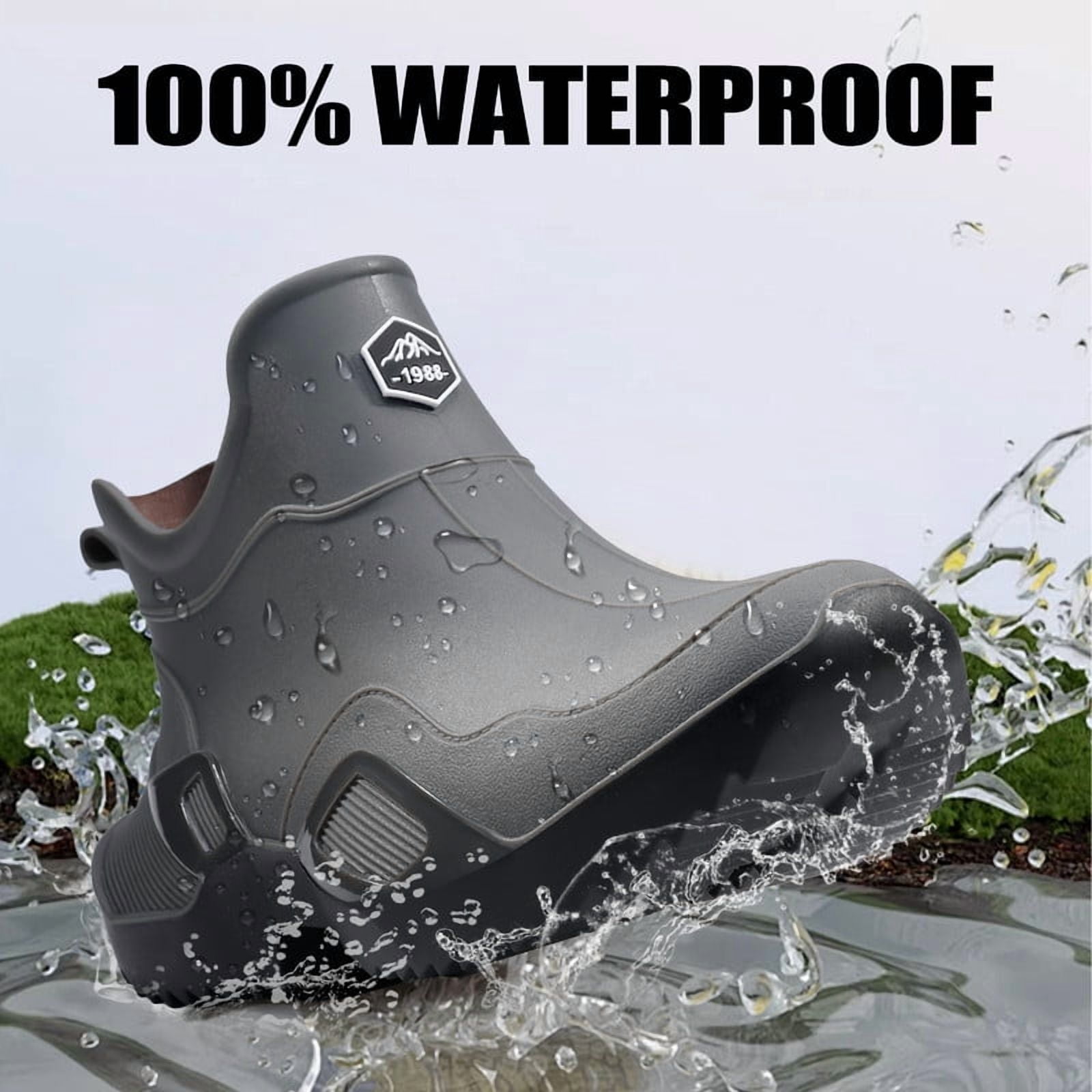 LAoutun Short rain boots men women ankle fishing boots gardening boots Boating Camping boots grey