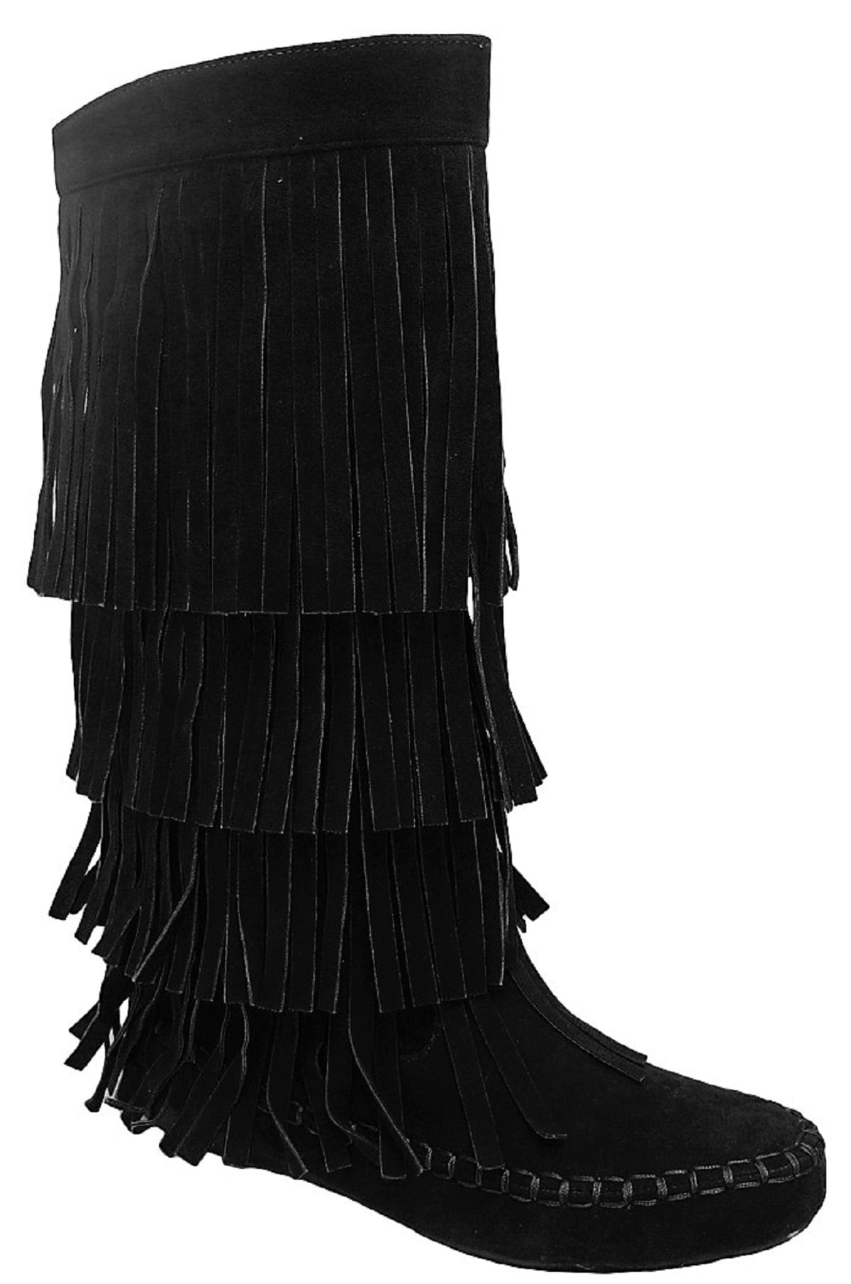 wide calf fringe moccasin boots