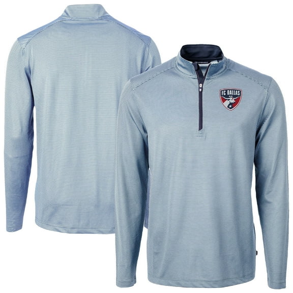 Men's-Cutter & Buck  Powder Blue FC Dallas Big & Tall Virtue Eco Pique Micro Stripe Recycled Quarter-Zip