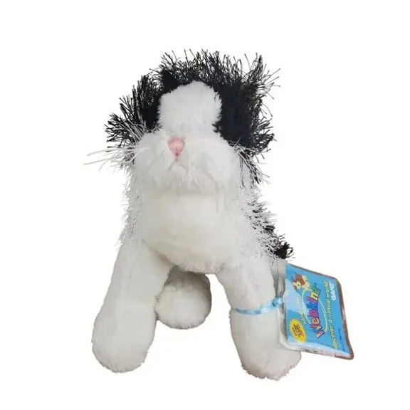 Ganz Webkinz - BLACK & WHITE CAT HM016 (7" Plush) (New Sealed Code)(BONUS 1 FUN CHOPS & 1 ZIPPER BRACELET)