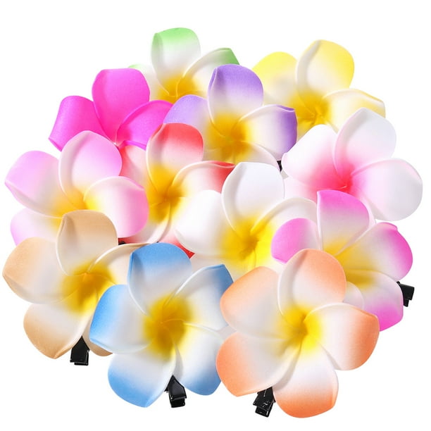 12 pinzas para el pelo de plumeria, flor de plumeria, pinzas para el pelo de flores hawaianas, accesorios de verano
