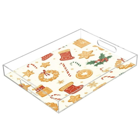 

Clear Acrylic Tray Water Cup Tray Teacup Jewelry Storage Tray for Serving and Home Decor Orange Christmas Element Patterns