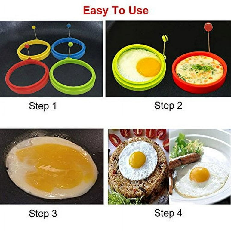 Silicone Egg Rings Round - NUIBY Non Stick Fried Egg Mold - Pancakes Maker  Molds - Breakfast Egg Sandwich Cooker Maker - 4 Pack 4 Color, with Bonus 1
