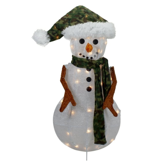 Northlight 24" Lighted White and Green Chenille Snowman Outdoor Christmas Decoration