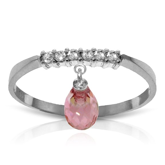 Galaxy Gold 14k White Gold Genuine Diamonds and Pink Topaz Charm Ring - Size 10.5