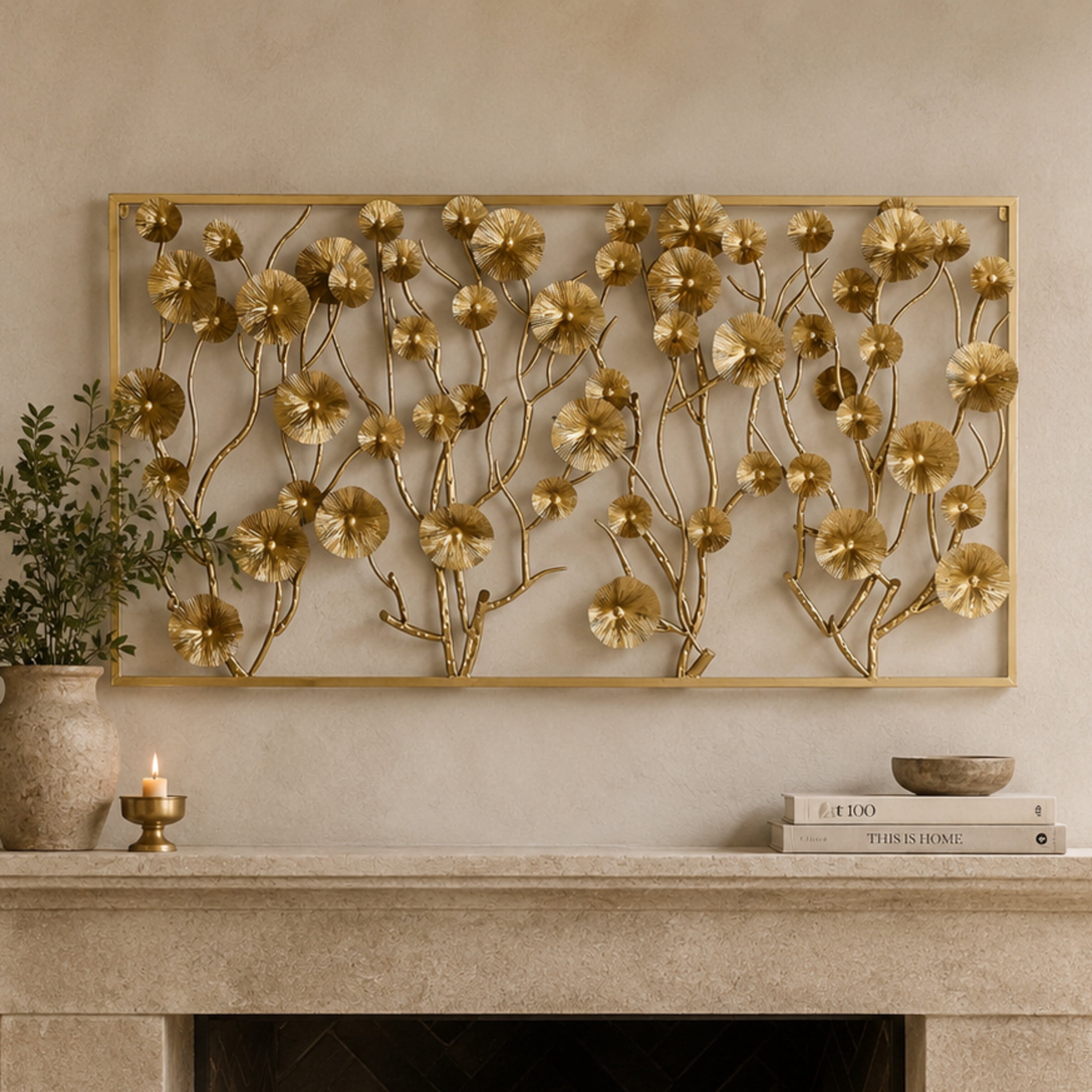 DecMode Gold Metal Dimensional Floral Wall Decor
