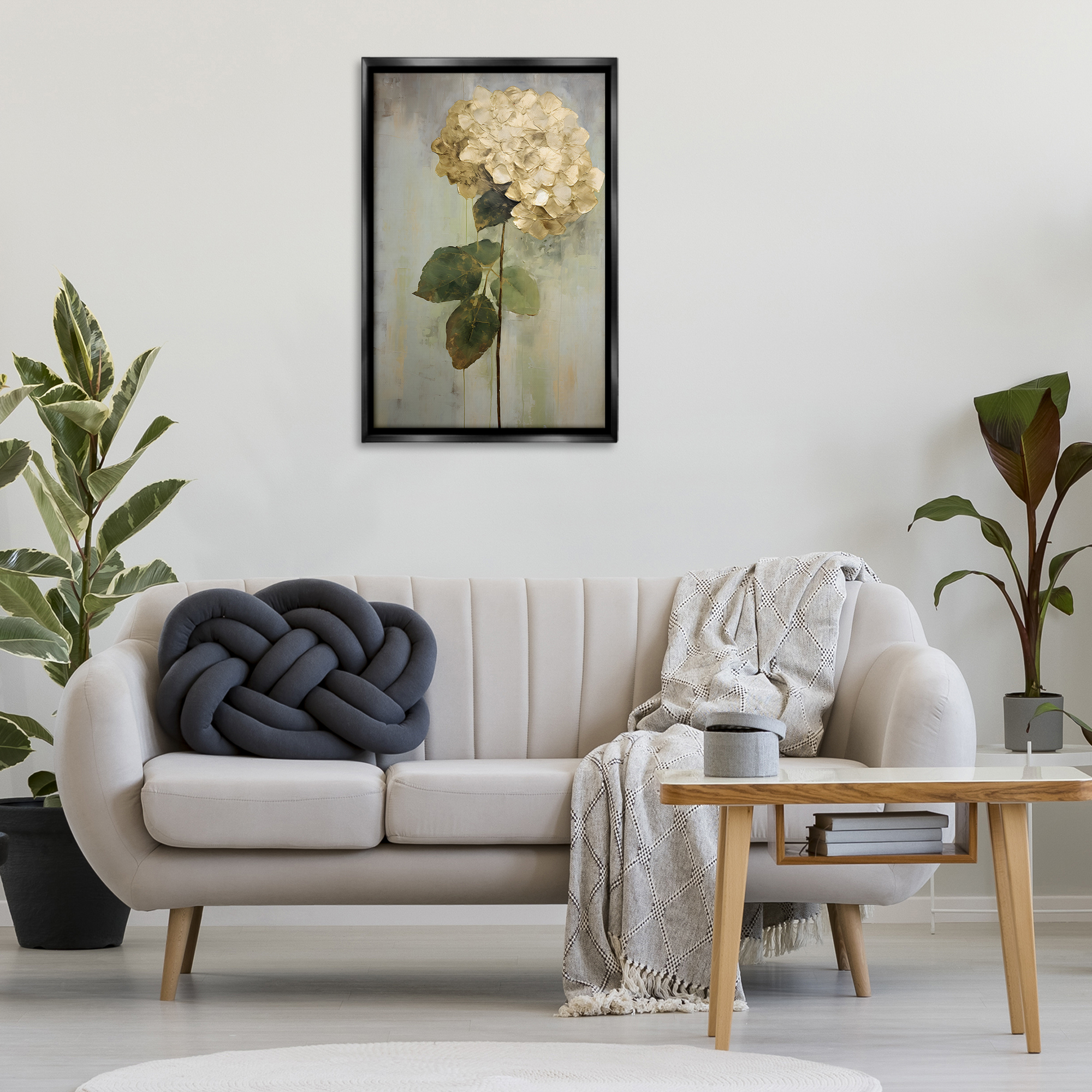 Stupell Industries Single Distressed Hydrangea Botanical & Floral Painting Black Floater Framed Art Print Wall Art, 21 x 31