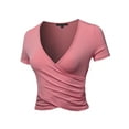 thumbnail image 1 of A2Y Women's Deep V-Neck Short Sleeve Unique Slim Fit Cross Wrap Shirt Crop Tops Rose M, 1 of 6