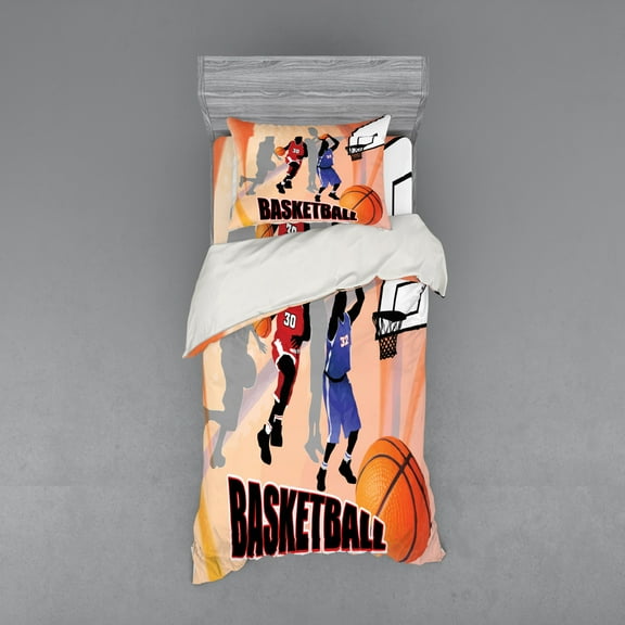 Ambesonne Sports Bedding Set 3 Pcs, Vintage Basketball Art, Twin, Orange Black