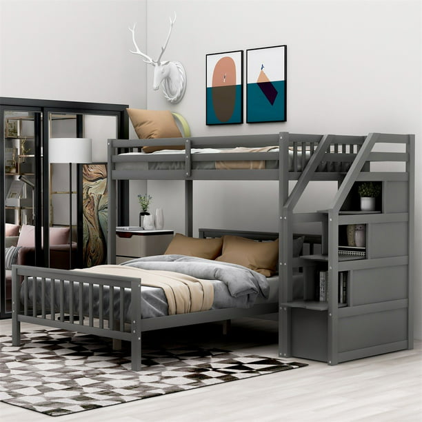 Modernluxe Twin Over Full Bunk Bed Loft, Staircase Twin Over Full Bunk Bed