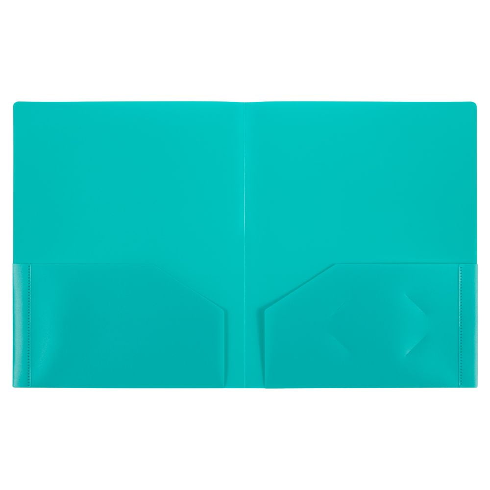 JAM Paper Heavy Duty Plastic Two Pocket Presentation Folders, Teal Blue, 108/pack