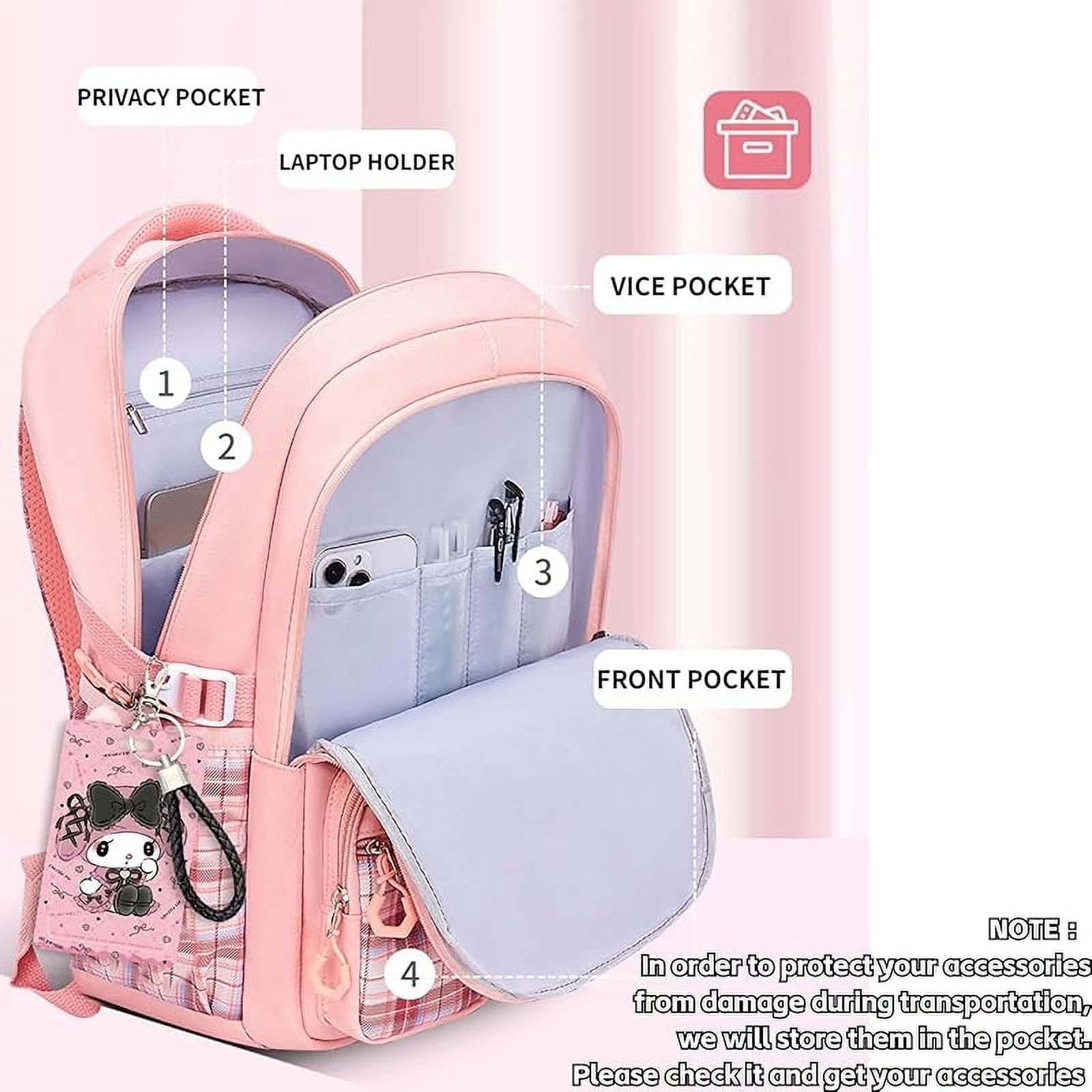 YAHAFEPYKawaii backpack with 18PCs accessories anime cartoon anti-theft travel aesthetic new semester gifts bag with cute pins…