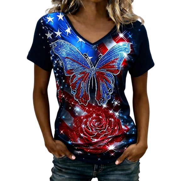 Women's Tops T-Shirts Patriotic Graphic Print Fourth Of July Celebration Casual Trendy Shirts