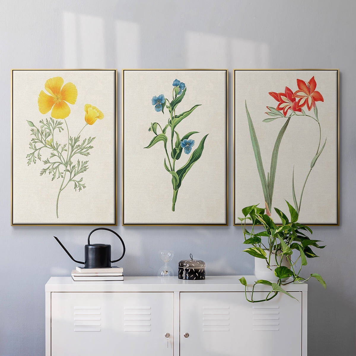 Flowers of the Seasons IV - Framed Premium Gallery Wrapped Canvas L Frame 3 Piece Set - Ready to Hang, 37x75 by Wexford Home
