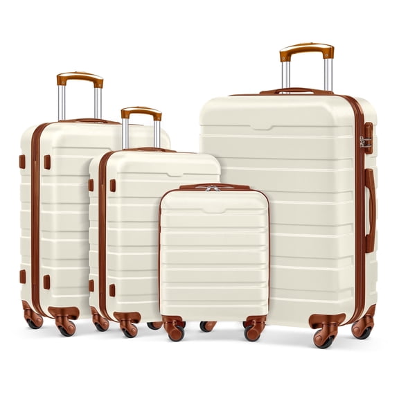 4 Piece Luggage Set 16/20/24/28 inch Hardside Lightweight Suitcase with Spinner Wheels (White Tan)