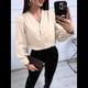 thumbnail image 4 of Blusas Informales de Negocios para Mujer, Camisas de Verano de Larga con Botones y Cuello en V, Blusas de . Albaricoque S, 4 of 8
