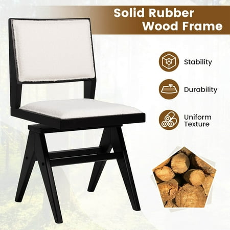 Costway Mid Century Modern Dining Chairs Set of 2 Faux Shearling Upholstered Dinner Chairs - Black + White