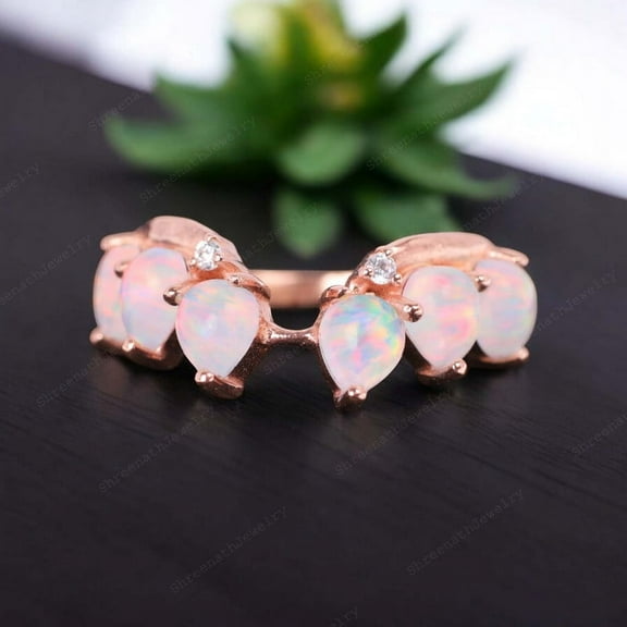 Vintage Opal Wedding Band Stacking Matching Proposal Band October Birthstone Bridal Band Engagement Gift For Women