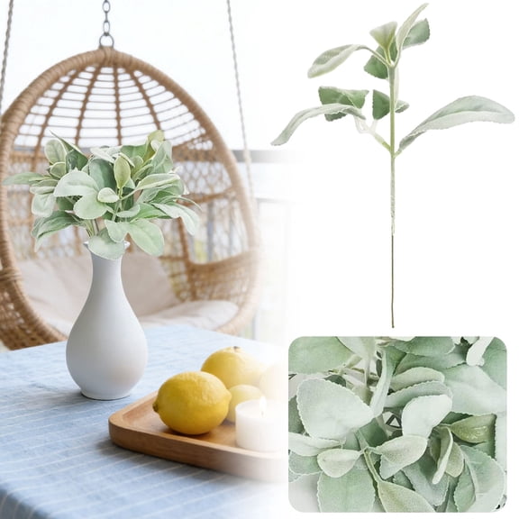 Flocked Lamb's Ear Sprig Artificial Greenery Spray Flocked Stems for Wedding Centerpiece Greenery Farmhouse Floral Arrangement and Home Decor 1 PC