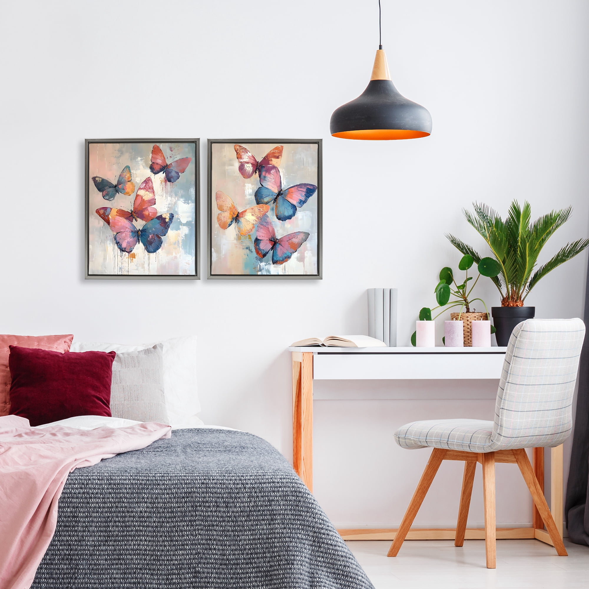 Stupell Industries Butterfly Beauties in Flight 2 Piece Gray Framed Floater Canvas Set, design by Creative Studio