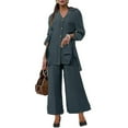 thumbnail image 3 of WRKEKC 2 Piece Sets for Women, Casual Outfits for Women, Ladies' Casual Solid Color Long Sleeve Lapel Loose Button-Up Blouse with Pocket and Wide Leg Long Pant Set Suit, 3 of 7