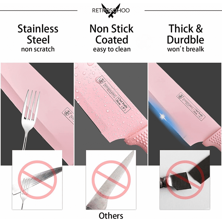 Chef Knife Set, 6 Pieces Stainless Steel Professional Kitchen Knife Set  with Acrylic Stand for Cooking, Lightweight Strong Anti-Slip Pink Knives  Set