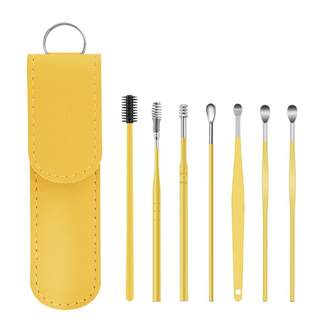 Juego de herramientas para la limpieza de cerumen: el juego de herramientas más completo para la limpieza de cerumen. Herramientas para la limpieza de cerumen con cuero PU (7 piezas)