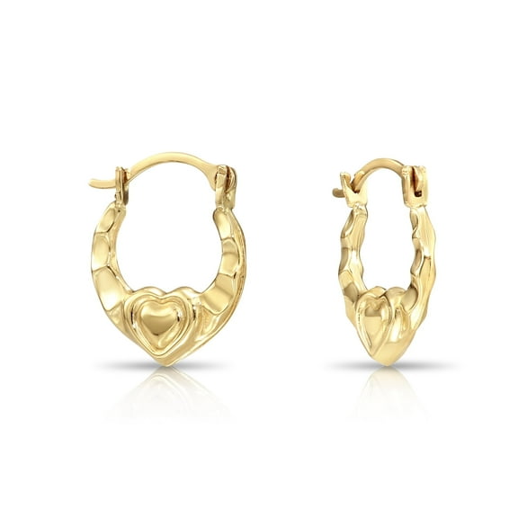 Tilo Jewelry 10K Yellow Gold Tiny Heart Hoop Earrings | 12mm Small | Dainty Everyday Earrings for Women & Unisex