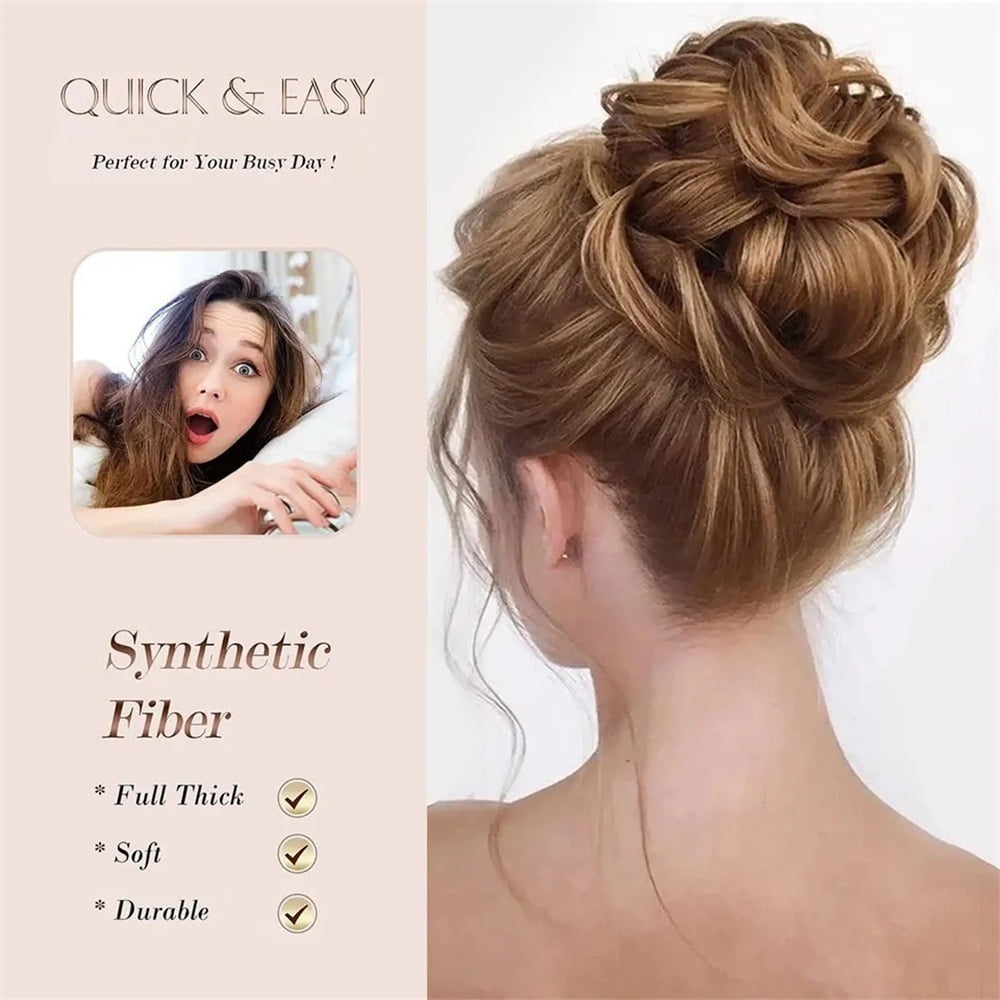Synthetic Messy Hair Bun Chignon Claw Clip in Hair Piece Wavy Curly Ponytail Extensions