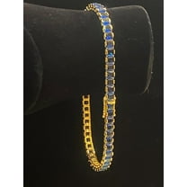Gorgeous 14.20 Cts Princess Shape Blue Sapphire Unisex Tennis Bracelet In Hallmark 14K Yellow Gold